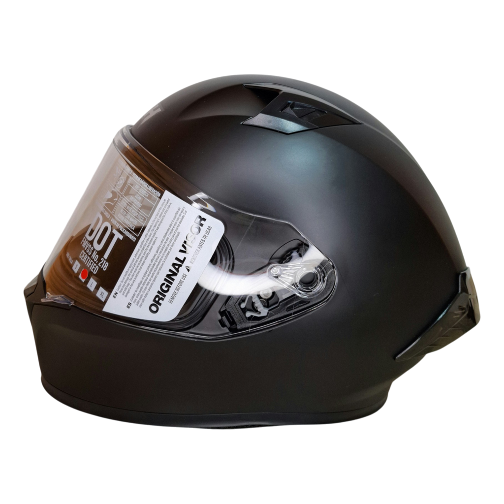Casco integral ICH 503 Solid en color negro mate con diseño aerodinámico y visor transparente.