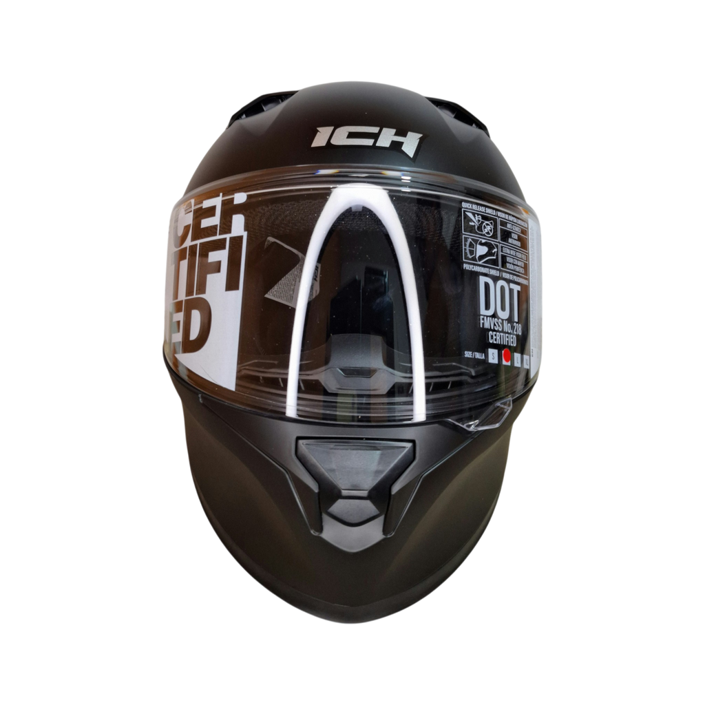 Casco integral ICH 503 Solid en color negro mate con diseño aerodinámico y visor transparente.